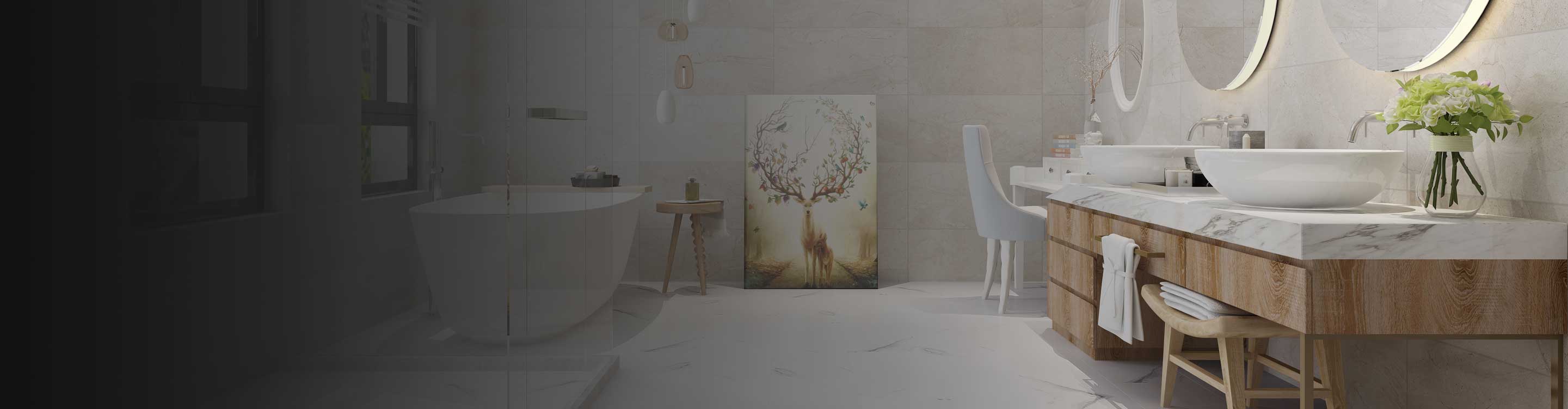 Marble tile flooring in a bathroom