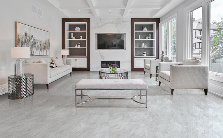 vinyl tile flooring in monochromatic living room